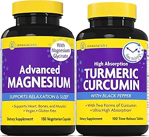 Magnesium & Curcumin Bundle: InnovixLabs Advanced Magnesium (150 Time-Release Capsules) InnovixLabs Kurkumin (100 Time-Release Tablets). Fördert Entspannung, Knochen, Muskel- und Immungesundheit.*