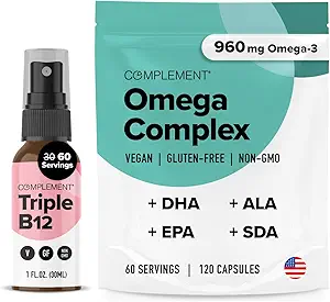 Ergänzung Omega Complex & Triple B12 Spray Bundle – Komplett Vegan Omega-3 und B12 Ergänzung für verbesserte Energie und Wellness