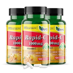 Amerika Medic & Science Rapid-C 1000mg Vitamin C Supplement (3 Packung mit 100 Tabletten) Energie-Booster, Tägliche Immunsystem-Unterstützung, Antioxidans | Vegan, Non-GMO beschichtete Ascorbinsäure für Erwachsene Männer & Frauen