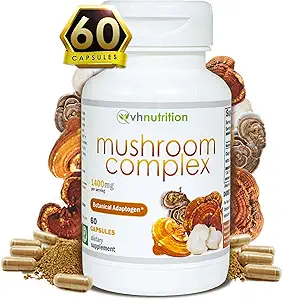 VH Nutrition Mushroom Supplement | Mushroom Complex for Vitality Support* 1400mg | Adaptagen Formula Enthält: Lions Mane, Chaga, Reishi, Extrakte | 60 Kapseln