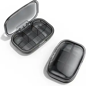 6 Compartment Travel Pill Organizer, Moisture Proof Case für Pocket Purse, Täglich tragbare Medizin Vitamin Container, Fischöl und Beilage Box (Schwarz)