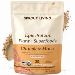 Sprout Living Epic Protein, Plant Based Protein & Superfoods Powder, Chocolate Maca Powder | 20 Grams Organic Protein Powder, Vegan, Non Dairy, Non-GMO, Glutenfrei, Low Sugar (1 Pfund, 12 Portionen)