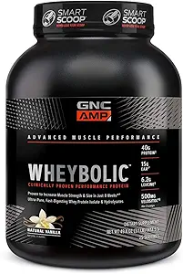 GNC AMP Wheybolic Clinical Proven Protein Powder, 40g Whey Protein, BCAA, Leucine, erhöht Muskelkraft, Muskelaufbau, 3. Partei Getestet, Glutenfrei, Klassische Vanille, 33 Servierungen
