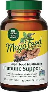 MegaFood Superfood Mushroom Immununterstützung - Maitake Mushroom Supplement mit Elderberry & Heilige Basilikum helfen, ein gesundes Immunsystem zu unterstützen - Arzt Formuliert, Vegan - 60 Kapseln, 30 Servietten