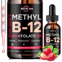 Vitamin B12 flüssige Tropfen, B12 Vitamine 5000 mcg, Vitamin B Complex Supplement mit Methylcobalamin B12 Sublingual, Vitamin B6, Folate for Energy, Gehirn, Herzgesundheit, Vegan Erdbeeren Flavor 2 Fl Oz
