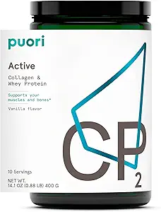 Puori Whey Protein Pulver mit Collagen, CP2 Active, Weide Raised, Grass-Fed & Non-GMO - 100% natürlich und rein für Muskelwachstum - 14.8G Protein 0.88lbs