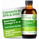 Bold Botanica Plant Omega 3-6-9, mit Ahiflower Oil, Vegan Omega 3, Komplette pflanzenbasierte Omegas für Gehirn & Immune Gesundheit, besser als Flax, Fisch frei, Großer Geschmack, Zuckerfrei, Non-GMO, Liquid- 4 oz