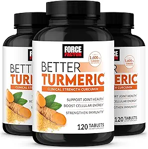 FORCE FACTOR Better Turmeric 3-Pack Joint Support Supplement mit HydroCurc Turmeric, Clinical Strength Joint Support, 360 Tablets, White Packaging