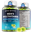 Methyliertes Multivitamin für Herren-Gummien, BCAA Aminosäuren, Zink, Tägliches Vitamin A C D3 E K2 B-Komplex, Calcium, Magnesium, Lycopin, Verdauungsenzyme - Energie, Immun, Muskel-Zucker frei, Vegan, 60Cts