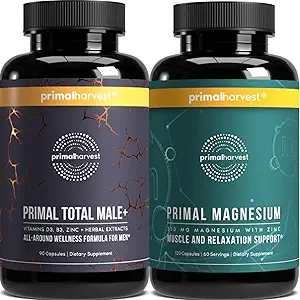 Primal Harvest Gesamt Male+ & Magnesium Supplement Optimieren Sie die Gesundheit der Männer mit gezielten Nährstoffen für Vitalität & Erholung 2 Pack Bundle