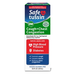 Safetussin DM Cough & Chest Congestion, 8 Unzen, Expectorant Mucus Relief, Cough Relief Syrup, Safe für Erwachsene mit hohem Blutdruck & Diabetes