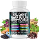Sea Moss Black Seed Oil Ashwagandha Ginger Burdock Bladderwrack Turmeric & Vitamin C Vitamin D3 mit ACV Elderberry Chlorophyll Dandelion Gelb Dock Vegan Kapseln - 60 Zähler