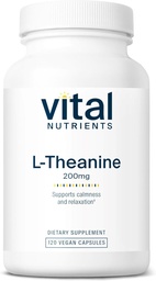 Vital Nährstoffe L-Theanine 200mg | Vegan-Ergänzung | L Theanine-Ergänzung unterstützt normale Niveaus und kognitive Funktion* | Gluten, Dairy und Soy Free | 120 Kapseln