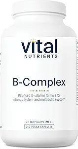 Vital Nährstoffe Vitamin B-Komplex | Vegan hochkarätig methylierte B Komplexe Vitamine | B Vitamine unterstützen Energieproduktion, Stoffwechsel und Herzgesundheit* | Gluten, Dairy, Soy Free | 240 Kapseln