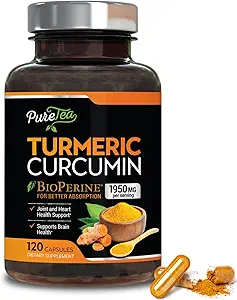 Kurkuma Ergänzung mit BioPerine 1950mg, 95% Standardisierte Curcuminoide - Schwarzer Pfeffer für Fortgeschrittene Absorption, Kräuter Joint Support Complex, Nature's Tumeric Extract Non-GMO - 120 Kapseln