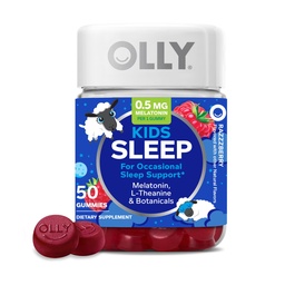 OLLY Kids Sleep Gummy, Occasional Sleep Support, * 0.5mg Melatonin, L-Theanin, Himbeer Flavored, 50 oder 25 Tage Versorgung - 50 Count