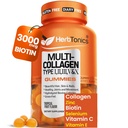 Herbtonics Multi Collagen Gummie mit Biotin & Vitamin C, hydrolysierte Collagen Peptide Typen I, II, III, V, X für Haar, Haut, Nägel, & Knochenunterstützung - Tropical Flavor, 60 Gummies