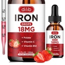 Flüssige Eisen Ergänzung für Frauen und Männer Eisen Tropfen Eisen Ergänzungen für Anämie mit Folat, Vitamin C, B12 für Rote Blutzellen Unterstützung-Strawberry, 2 Fl Oz
