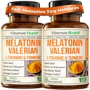 Melatonin Schlafhilfe mit L Theanine & Valerian Root – Kurkuma – Kurkuma mit Ginger & Black Pepper – L-Theanine & Melatonin 3mg zum Schlafen, Beruhigen und Stress Relief – 2 Pack