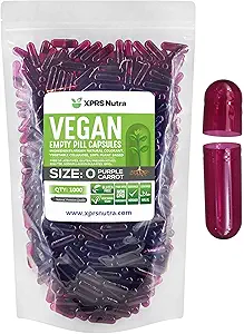 XPRS Nutra Größe 0 Leere Kapseln - 1000 Graf Leere Vegan Kapseln - Vegetarische Pillen - DIY Gemüse Kapsel Füllung - Veggie Pillen Kapseln für Do-It-Yourself Ergänzungen (Purple Carrot)