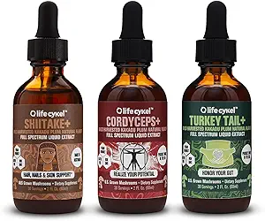LIFE CYKEL AM Bundle- Energie-Unterstützung, Immunsystem-Unterstützung, Haarhaut & Nägel Gesundheit- 100% Bio Pilze- Cordyceps Türkei Tail & Shiitake w/ Kakadu Plum, Made in the US, Non-GMO - 3 ct(je 2oz)