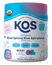 KOS Energizing Blue Spirulina Blend - USDA Certified Organic - B Vitamins, Ashwagandha, Ginseng, Adaptogene, Biotin - Vegan Pre Workout Powder - Koffeiniert, Berry Flavored, 28 Servierungen