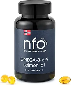 NFO Omega 3 6 9 Lachsöl [120 Mini Softgels] Premium Norwegian Omega 369 Fish Oil Capsules, High-Potency EPA, DHA & DPA in Natural Triglycerid Form, Fishoil Complex mit Aminosäuren