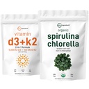 Mikro Zutaten Organische Chlorella Spirulina 3000mg Tabletten & Vitamin D3 5000iu + K2 100mcg Bundle 2 Pack | Gecrackte Zellwand, reich an Vegan Protein & Chlorophyll | Essential Sunshine Vitamine