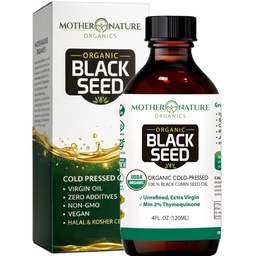 Mutter Natur USDA Organic Black Seed Oil – Kalt gepresst, Unrefined & Vegan Nigella Sativa, High Thymoquinone (2%+), Omega 3 6 9 für Immun, Joint & Heart Support, Hair & Skin, Non-GMO, 4oz