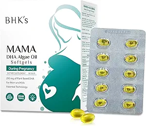 BHK's Prenatal DHA Algae Oil, Unterstützung für Mamas, Baby Brain und Nervous System Entwicklung von Schwangerschaft bis Pflege, Omega-3, 60 Softgels