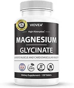 Magnesium Glycinat - Made in USA, 400mg pro Servierung, 120 Tabletten, 100% Chelat für höhere Absorption, Non-GMO und Glutenfrei, unterstützt Muskel, Knochen und Herz Wohlbefinden