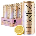 BREZ FLOW Lion's Mane Mushroom Drink, 8-Pack, Non-Infused, Adaptogene, Relieving, Uplifting und Social, Sparkling Lemon Elderflower Tonic 12 Fl oz
