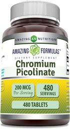 Erstaunliche Formeln Chromium Picolinat Ergänzung | 200 Mcg Pro Servieren | Tabletten | Non-GMO | Gluten Free | Made in USA (480 Count)