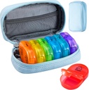 Serfeymi Weekly Travel Pill Organizer 2 Mal A Day AM Upgraded Regenbogen Pille Box 7 Tage mit tragbaren Reißverschluss PU Leder Pille Fall, Medizin Organizer für Pillen, Vitamine, Fischöle - Blau 01