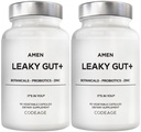 Amen Leaky Gut Supplement - Erweiterte Formel mit Bioverfügbarem L Glutamin, Zink, Kurkuma, DGL Licorice Root - Marshmallow Root - Probiotics & Fermented Prebiotics - Vegan, Non-GMO - 2-Pack