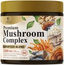 Pilz-Pulver-Ergänzungen 2200mg - 11 in 1 Komplexe Formel-Pulver mit Bio Lions Mane, Reishi, Cordyceps, Chaga, Türkei Tail Pilz-Extrakt-Ergänzung für Memory & Brain-Unterstützung - 60 Servietten