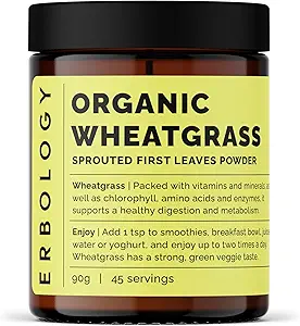 Erbologie Organic Wheatgrass Powder 3.2 oz - 45 Servierungen - Körperreinigung und Gutgesundheitsunterstützung - Reich an Chlorophyll und Eisen - Sustainable Sourced in Europe - Small Batch - Vegan - GMO-frei