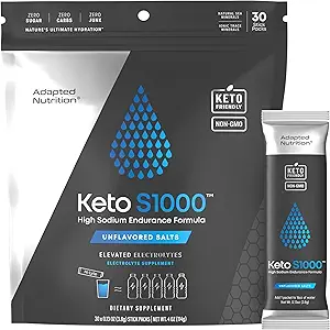 Keto S1000 Elektrolyt Pulver-Packets | Keto und Paleo Friendly | Kein Zucker, Kalorien, Maltodextrin | Clean | 30 Unflavored Salz Hydration Stick Packs