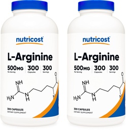 Nutricost L-Arginin 500mg, 300 Kapseln (2 Flaschen)