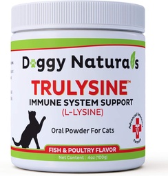 Trulysine L-Lysine für Katzen Immununterstützung Mundpulver 4oz/100g - Katzen & Kittens aller Altersgruppen, Niesen, Runny Nose Quitten, Wassery Eyes - Fisch & Geflügel Geschmack (U.S.A)(100 Gramm (500mg / Scoop)))