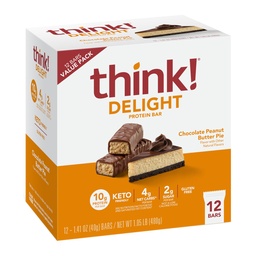 Denk nach! Delight Protein Bars, Schokolade Peanut Butter Pie, Low Sugar & Low Carb Gluten-Free Snack, Keto Friendly Snacks, 12 Count (Packaging Mai Vary)