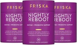 FRISKA Nightly Reboot Enzyme und Probiotics Supplement, fördert bessere Verdauung und Schlaf, unterstützt Gut Gesundheit für Männer und Frauen, Melatonin, Kamille, 90 Kapseln