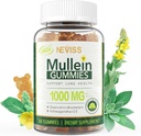 NEVISS Mullein Gummie für Lunge, Bio Mullein Blatt Extrakt 1000mg für Atemsystem mit Quercetin & Bromelain, D3 für Verdauungsunterstützung, Immun Booster, Sugar Free, Vegan, 60 Count