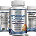 Hohe Absorption Magnesium Citrate Complex 500mg Magnesium Citrate & Oxide – Unterstützt Kalm Sleep, Muskel Cramp Relief, Muskelrückgewinnung, Gesunde Zähne & Knochen, Non-GMO – 60 Gemüse Kapseln