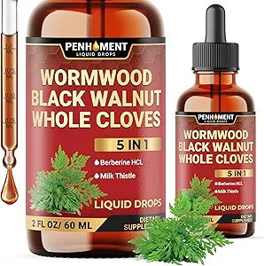 5in1 Wormwood Liquid Drops - Black Walnut Cloves Extract, Berberine, Milk Thistle - 2 Fl oz - 60 Tage Versorgung