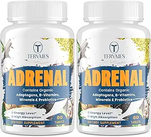 Adrenal Support Adaptogens Herbs Supplements - Cortisol Supplement mit Rhodiola Rosea, Ashwagandha, Holy Basil und Eleuthero-Mood and Energy Support for Women & Men-Non-GMO, 120 Vegan Tablets