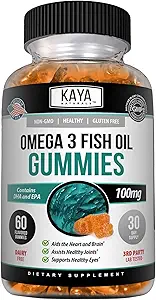 Kaya Naturals Omega 3 Fish Oil Gummis -Fish Oil Supplement mit EPA & DHA Fettsäuren - hilft Gehirn, Auge, Herz-Gesundheit & Immununterstützung - Non-GMO - 60 Zähler