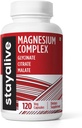 STAY ALIVE Triple Magnesium Complex Supplement 500mg, Chelat Glycinat, Citrat & Malate Pulver, Hohe Absorption Magnesium für Frauen und Männer, 120 Pillen, Non-GMO & Glutenfreie Kapseln