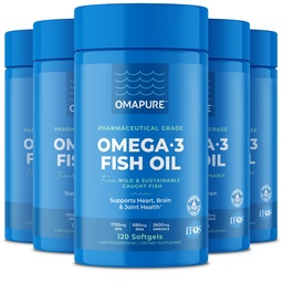 Fish Oil Supplements mit Omega 3 Fettsäuren (5 Flasche, 120 Softgels) - High EPA, DHA, & IFOS Fish Oil Pills unterstützen Herz & Gelenke Gesundheit - Burpless Fish Oil fördert Gehirnfunktion
