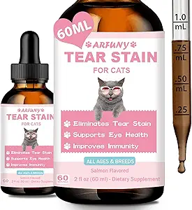 Tear Stain Supplement for Cat - Prevent and Eliminate Cats Tear Stains - Eye Health, Immune System Support - with Cranberry, Marshmallow, Vitamins - Salmon Flavor, 60ML